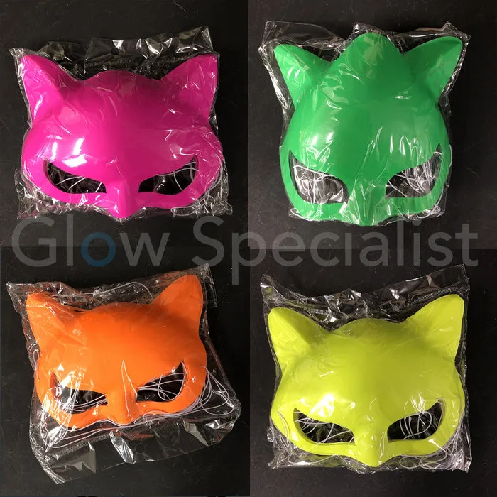 Glow Specialist NEON OOGMASKER KAT - SET VAN 12 STUKS - 4 KLEUREN