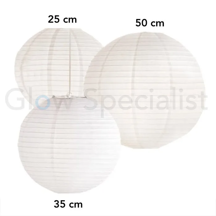 WHITE PAPER LANTERNS - 3 SIZES - SET OF 10