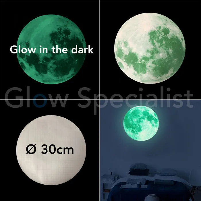 Glow in the Dark Full Moon – Luminous Wall Decoration – 3 Sizes (Ø20/30/40 cm)
