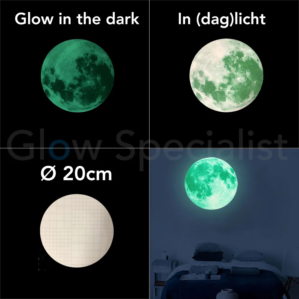 Glow in the Dark Volle Maan – Lichtgevende Muurdecoratie – 3 Maten (Ø20/30/40 cm)