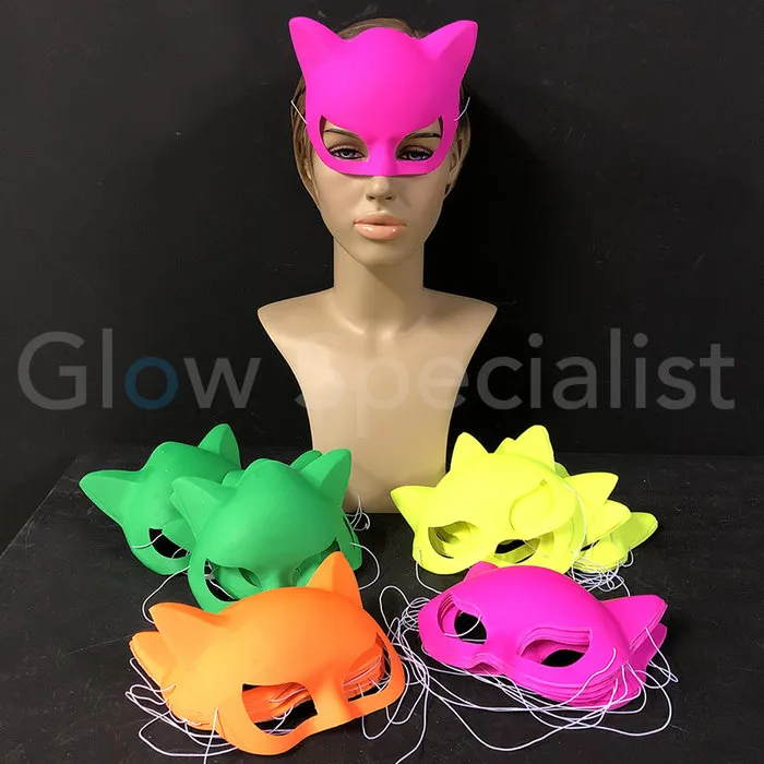 Glow Specialist NEON OOGMASKER KAT - SET VAN 12 STUKS - 4 KLEUREN