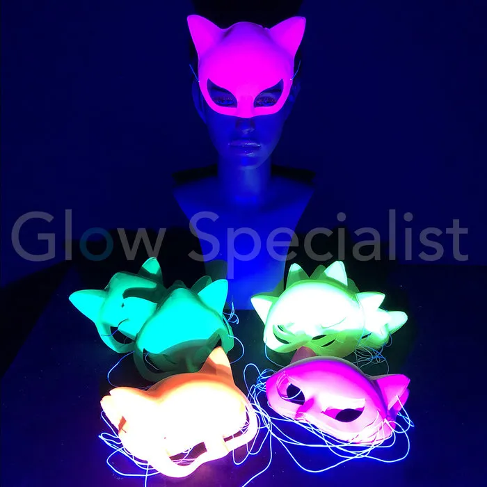 Glow Specialist NEON OOGMASKER KAT - SET VAN 12 STUKS - 4 KLEUREN