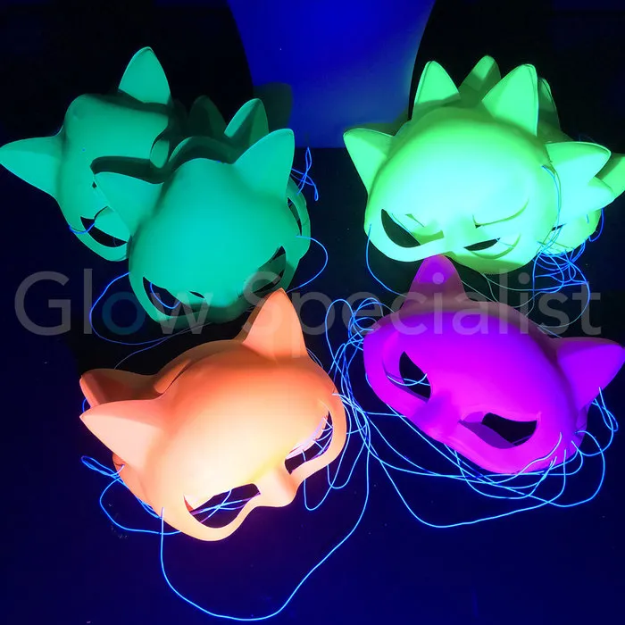 Glow Specialist NEON OOGMASKER KAT - SET VAN 12 STUKS - 4 KLEUREN
