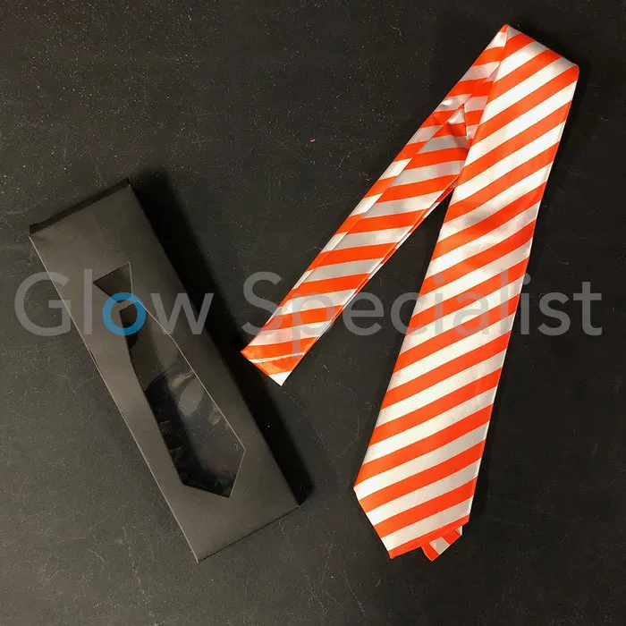 Glow Specialist UV/ BLACKLIGHT NEON STROPDAS - GESTREEPT ORANJE/WIT
