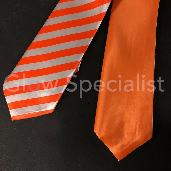 Glow Specialist UV/ BLACKLIGHT NEON STROPDAS - GESTREEPT ORANJE/WIT
