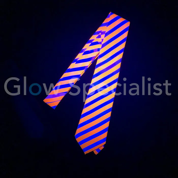 Glow Specialist UV / BLACKLIGHT NEON NECKTIE - STRIPED ORANGE/WHITE