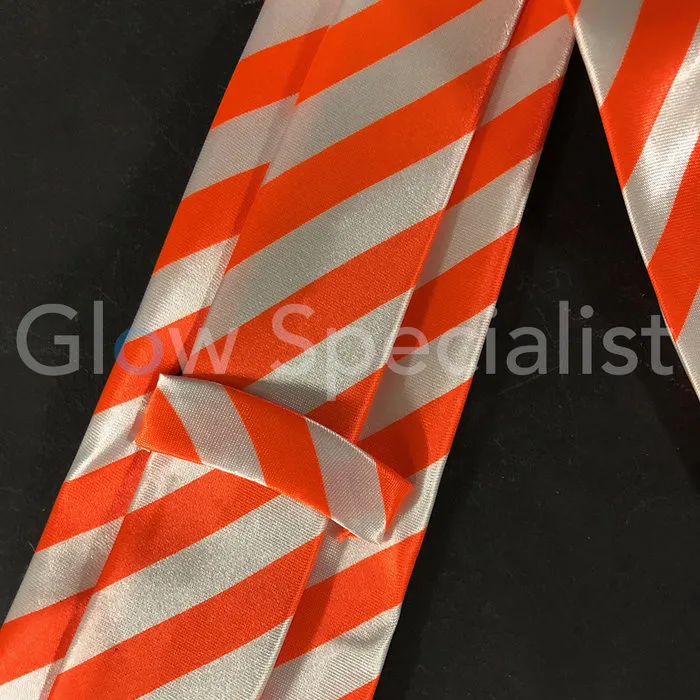 Glow Specialist UV/ BLACKLIGHT NEON STROPDAS - GESTREEPT ORANJE/WIT