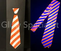 Glow Specialist UV/ BLACKLIGHT NEON STROPDAS - GESTREEPT ORANJE/WIT
