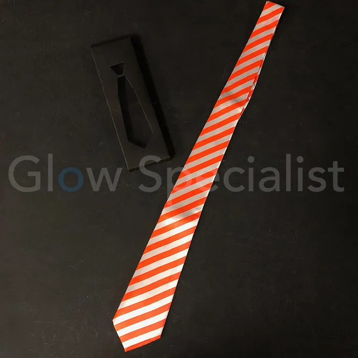 Glow Specialist UV/ BLACKLIGHT NEON STROPDAS - GESTREEPT ORANJE/WIT