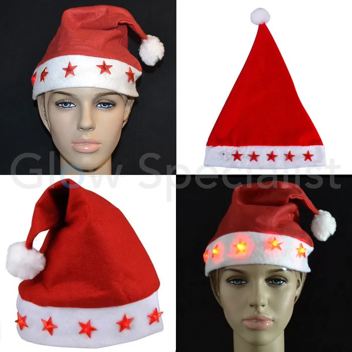 SANTA HAT WITH LIGHT-UP STARS - 1 PIECE - STANDARD