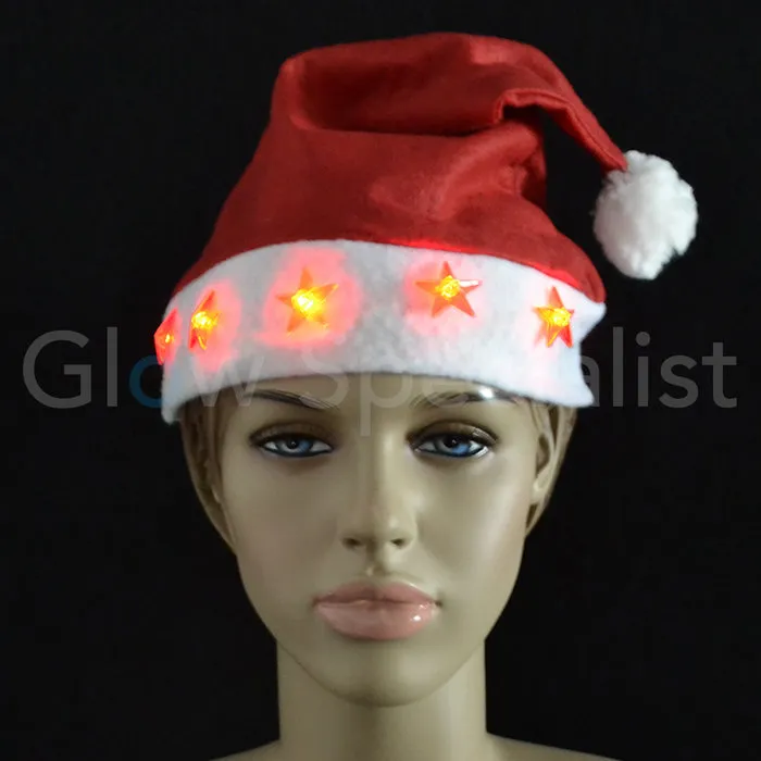 SANTA HAT WITH LIGHT-UP STARS - 1 PIECE - STANDARD