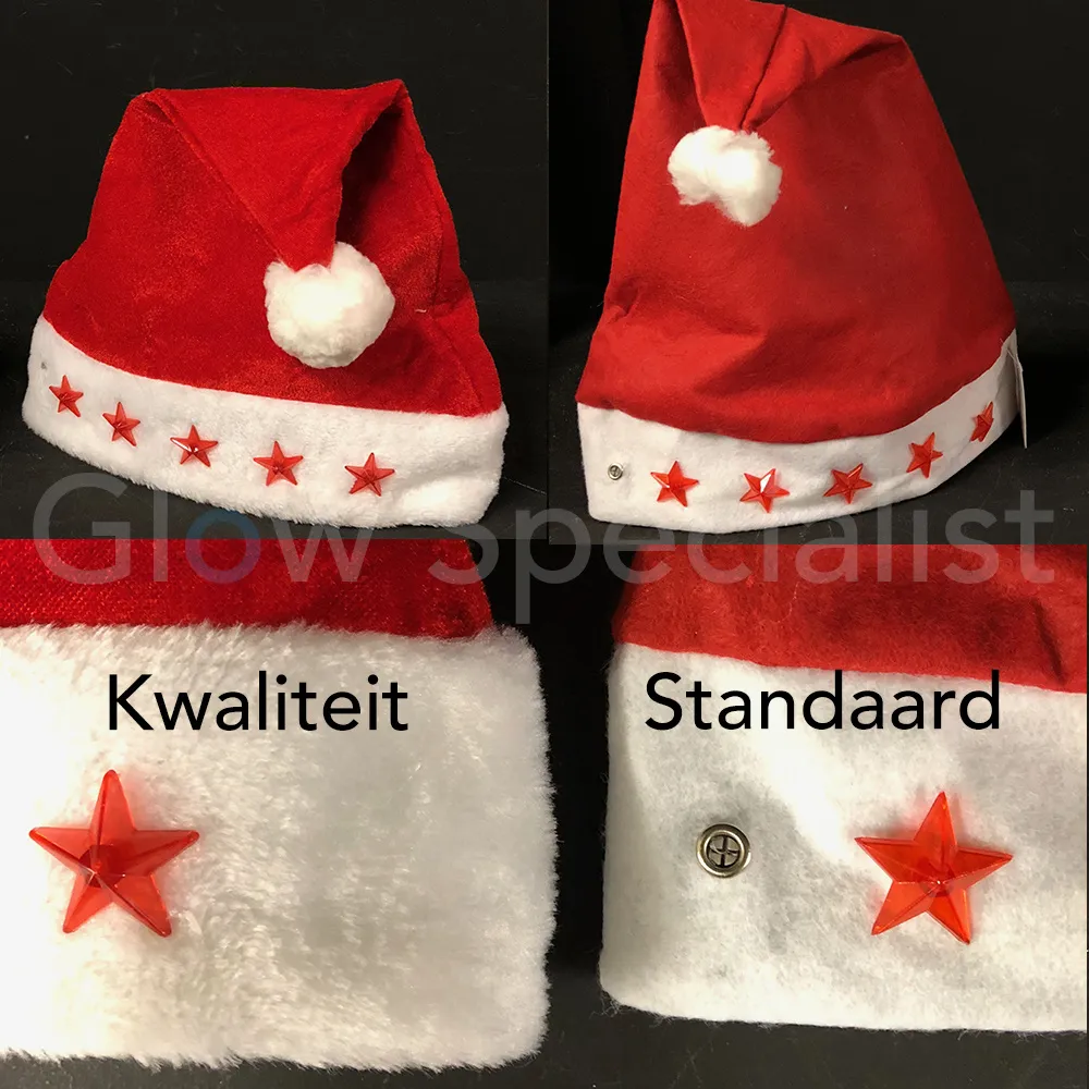 Kerstmuts met licht – LED‑sterren, knipperende kerstmuts inclusief batterijen