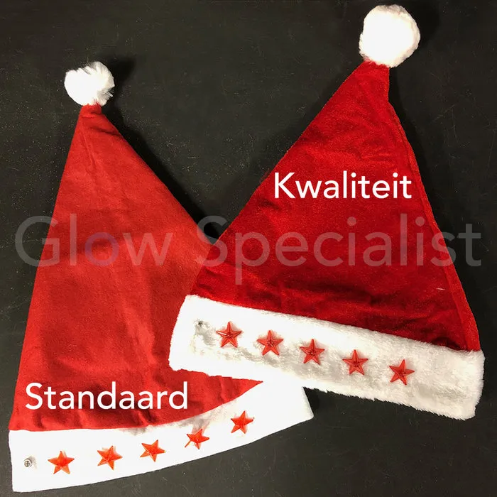 Kerstmuts met licht – LED‑sterren, knipperende kerstmuts inclusief batterijen