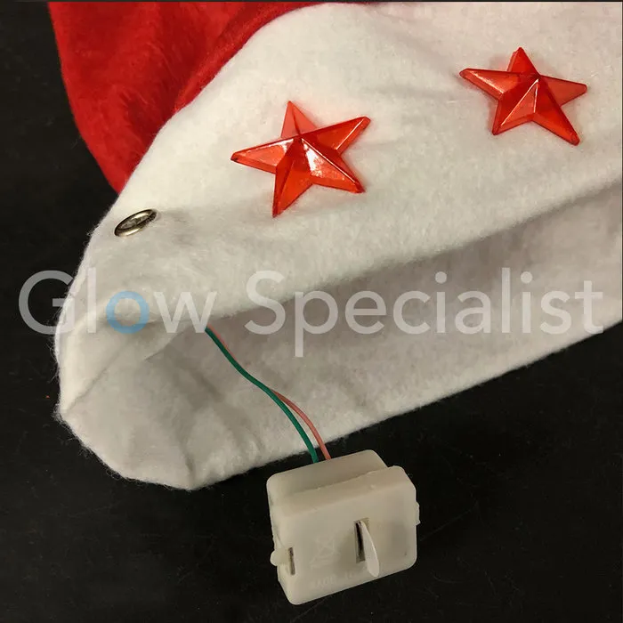Kerstmuts met licht – LED‑sterren, knipperende kerstmuts inclusief batterijen
