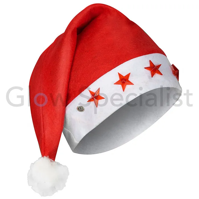SANTA HAT WITH LIGHT-UP STARS - 1 PIECE - STANDARD