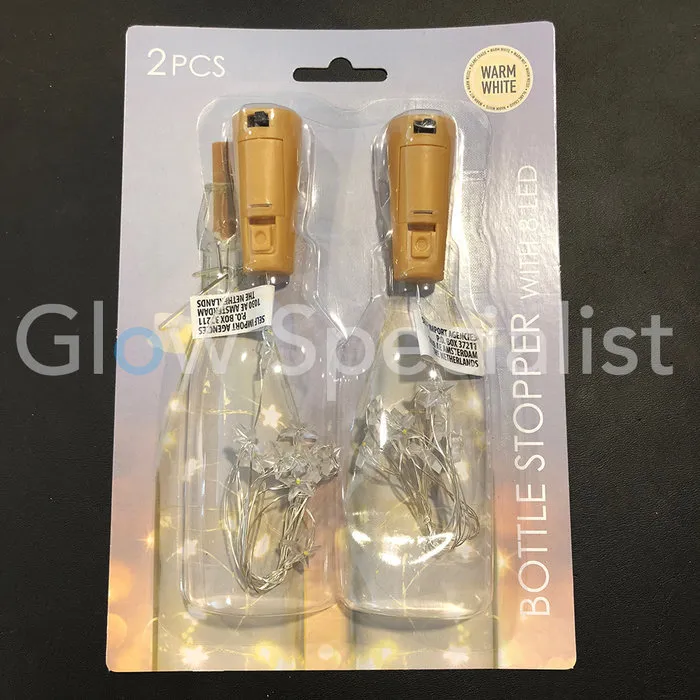 BOTTLE STOPPER WITH 8 LED STARS - WARM WHITE - 2 PCS