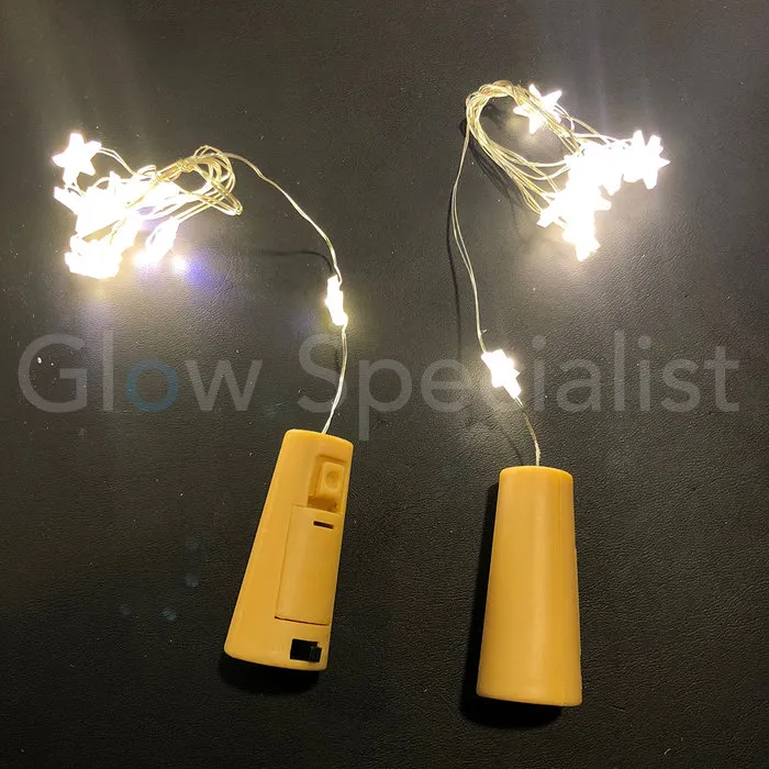 BOTTLE STOPPER WITH 8 LED STARS - WARM WHITE - 2 PCS