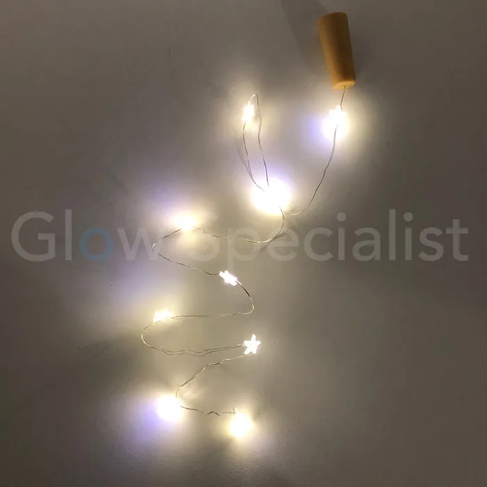 BOTTLE STOPPER WITH 8 LED STARS - WARM WHITE - 2 PCS