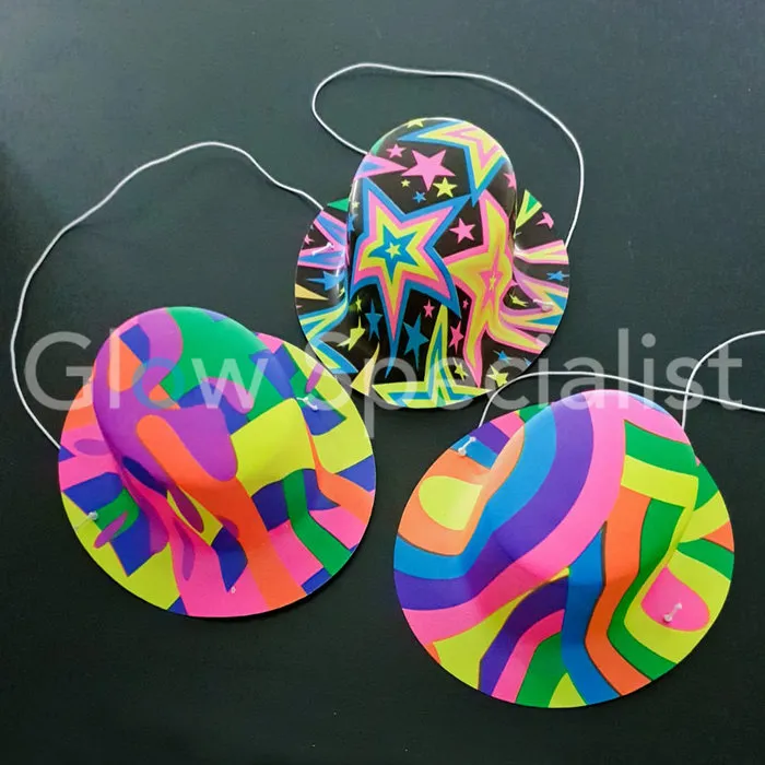 UV / BLACKLIGHT PARTY HATS - RETRO - SET OF 3