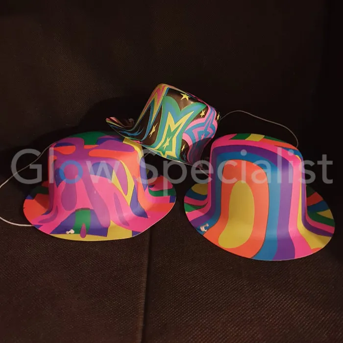 UV / BLACKLIGHT PARTY HATS - RETRO - SET OF 3