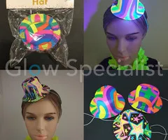 UV / BLACKLIGHT FEESTHOEDJES - RETRO - SET VAN 3