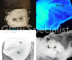 HALLOWEEN SPIDER WEB WITH 2 SPIDERS - WHITE - UV - 20 GRAM