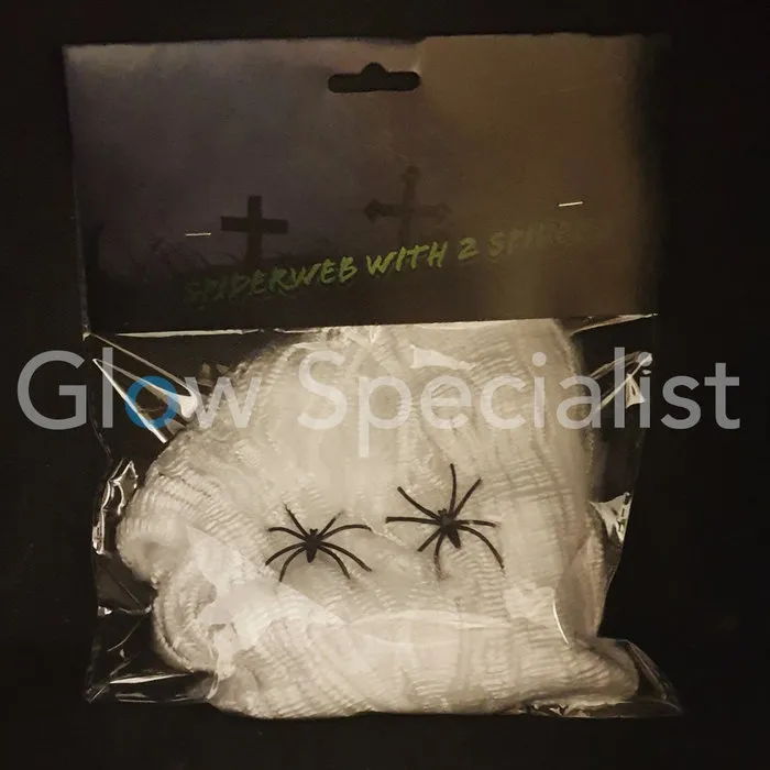 HALLOWEEN SPINNENWEB MET 2 SPINNEN - WIT - UV - 20 GRAM