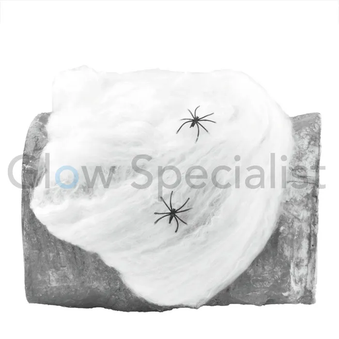 HALLOWEEN SPINNENWEB MET 2 SPINNEN - WIT - UV - 20 GRAM