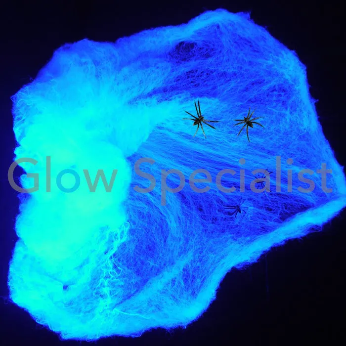 HALLOWEEN SPINNENWEB MET 2 SPINNEN - WIT - UV - 20 GRAM