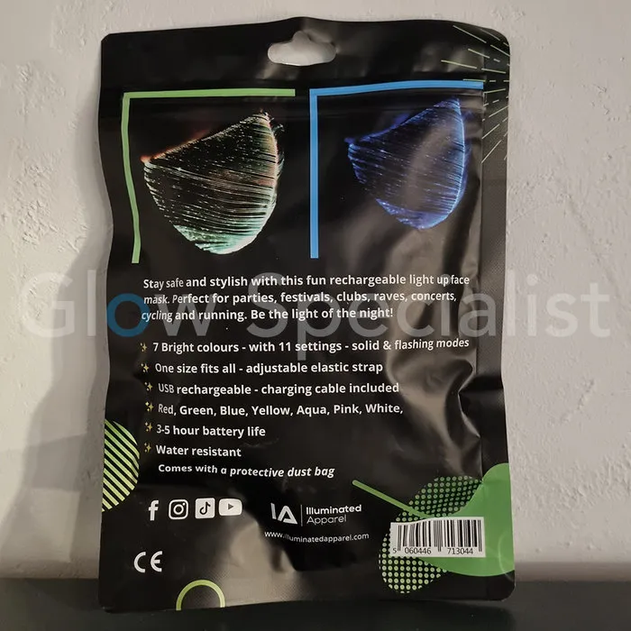 LIGHT UP FIBRE OPTIC FACE MASK - RECHARGEABLE - 11 POSITIONS