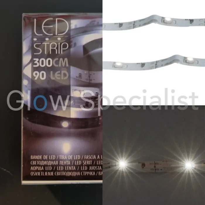 LED Strip – 3 Meter – 90 Cool White LEDs – Battery Powered – For Mirrors, Closets, Signage & Décor