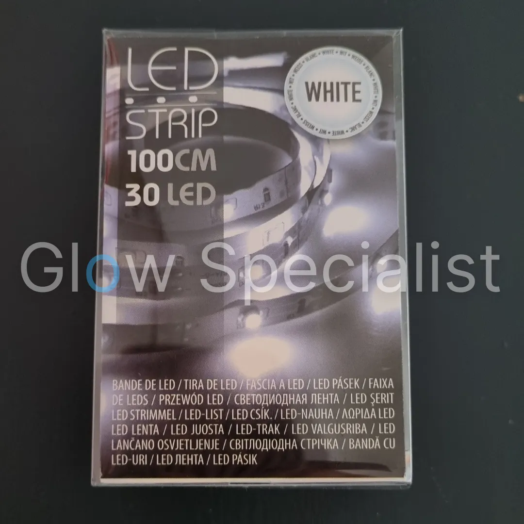 LED Strip – 1 Meter – 30 Koelwitte LEDs – Batterijgevoed – Voor Spiegel, Kast, Reclameborden & Decor