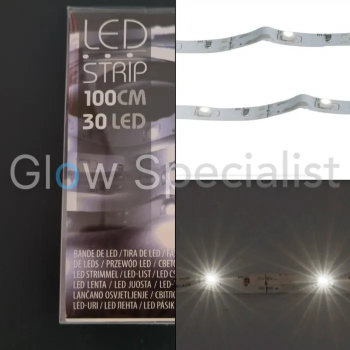 LED Strip – 1 Meter – 30 Koelwitte LEDs – Batterijgevoed – Voor Spiegel, Kast, Reclameborden & Decor