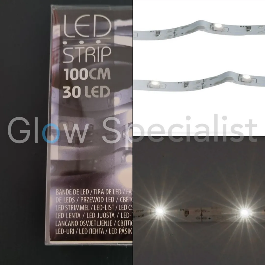 LED Strip – 1 Meter – 30 Koelwitte LEDs – Batterijgevoed – Voor Spiegel, Kast, Reclameborden & Decor