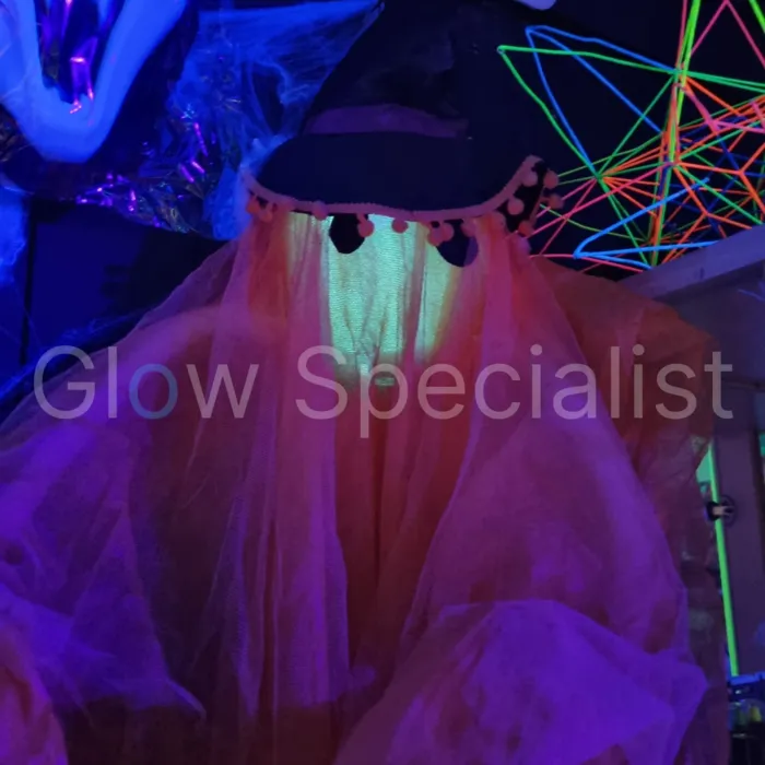 Europalms HALLOWEEN ORANJE SPOOK MET HEKSENHOED - COLOR CHANGING - 150 CM