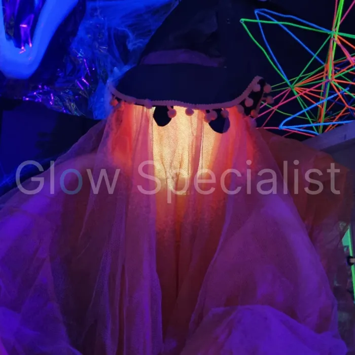 Europalms HALLOWEEN ORANJE SPOOK MET HEKSENHOED - COLOR CHANGING - 150 CM