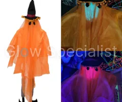 Europalms HALLOWEEN ORANGE GHOST WITH WITCH HAT - COLOR CHANGING - 150 CM
