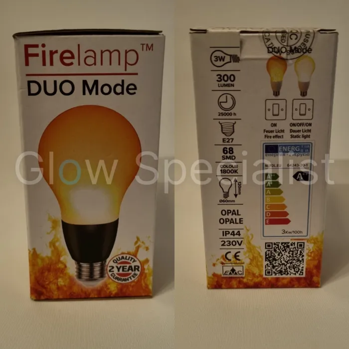 Firelamp FIRELAMP™ 3W - DUO MODE - 300 LUMEN - E27 - 64 SMD - 1800K - OPAAL - ZWART