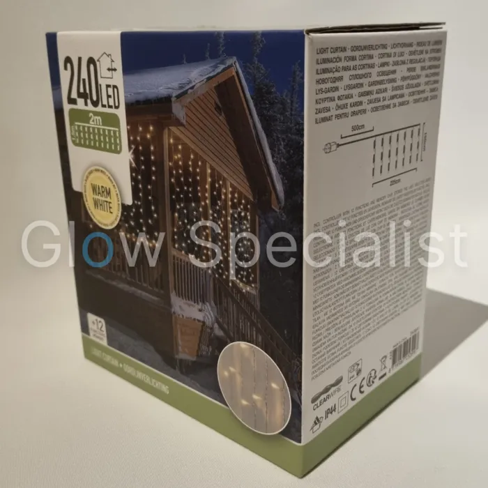 LED GORDIJNVERLICHTING  - 12 FUNCTIES - 240 LEDS - 2 M - WARM WIT - IP44