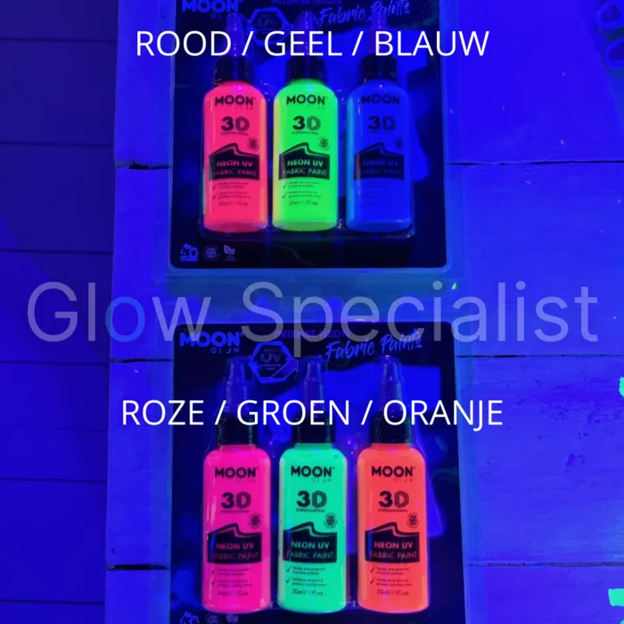 TEXTIELVERF - UV / BLACKLIGHT - SET VAN 3 - ROZE, GROEN, ORANJE