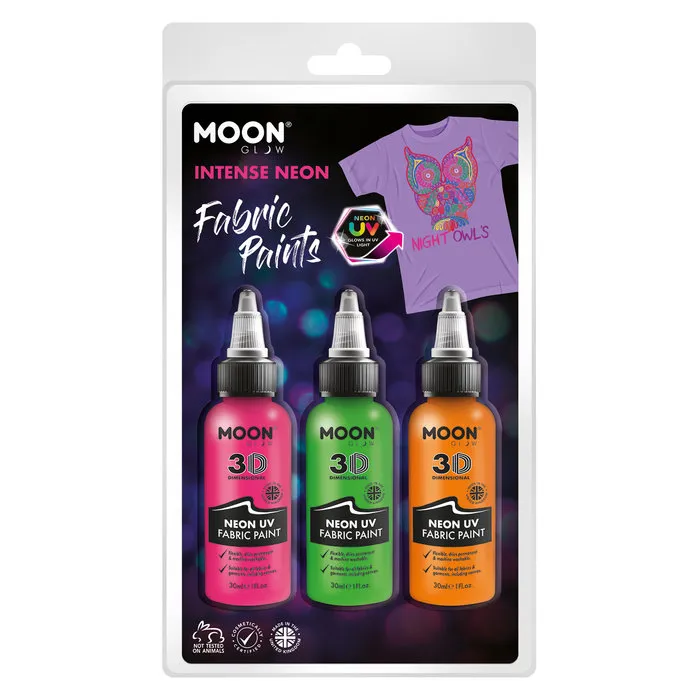 TEXTILE PAINT - UV / BLACKLIGHT - SET OF 3 - PINK, GREEN, ORANGE