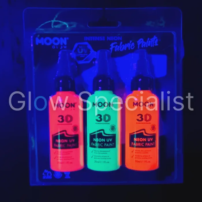 TEXTILE PAINT - UV / BLACKLIGHT - SET OF 3 - PINK, GREEN, ORANGE