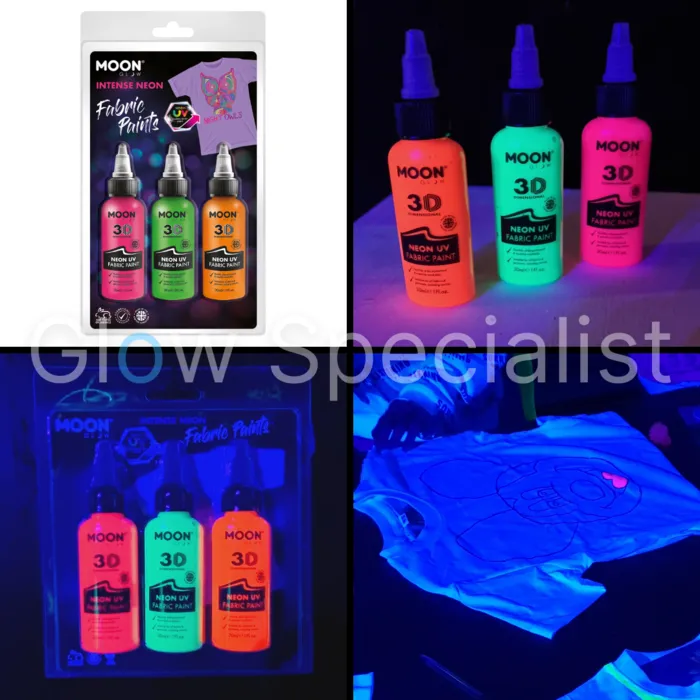 TEXTILE PAINT - UV / BLACKLIGHT - SET OF 3 - PINK, GREEN, ORANGE
