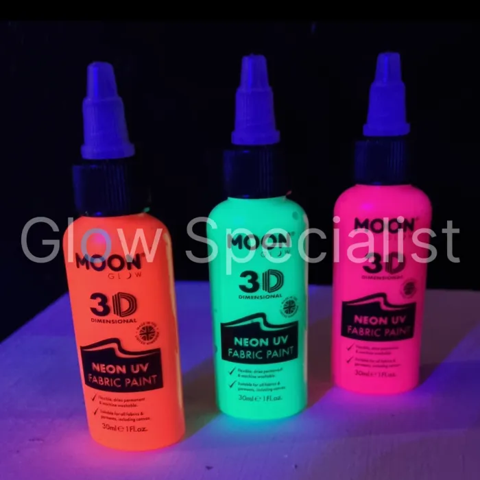 TEXTILE PAINT - UV / BLACKLIGHT - SET OF 3 - PINK, GREEN, ORANGE