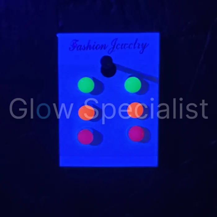 Glow Specialist UV / BLACKLIGHT NEON EAR STUDS - SET OF 3 PAIR