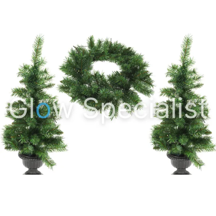 CHRISTMAS SET - 2 CHRISTMAS TREES AND CHRISTMAS WREATH WITH LED - WITH TIMER