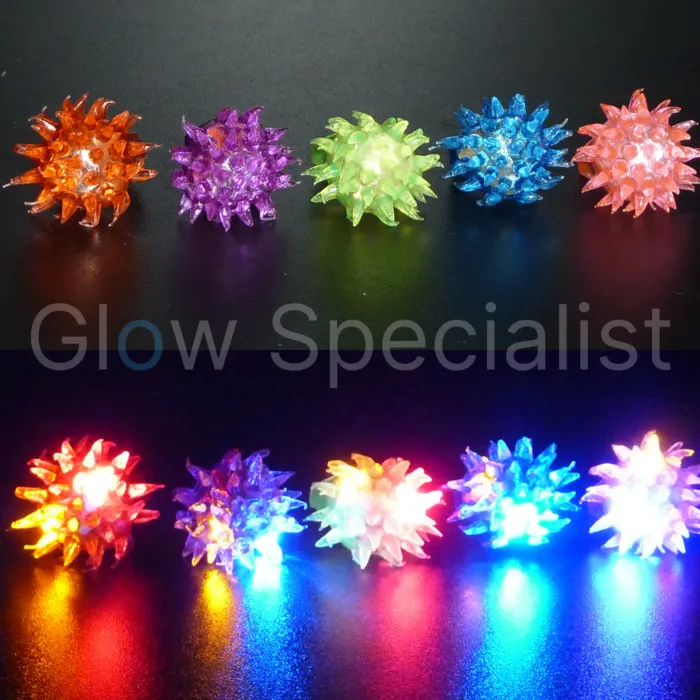 LED Spike Rings – Display Box with 48 Flashing Colourful Rings
