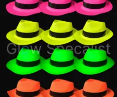 UV / BLACKLIGHT GANGSTER HAT - MIX OF COLORS - 12 PIECES