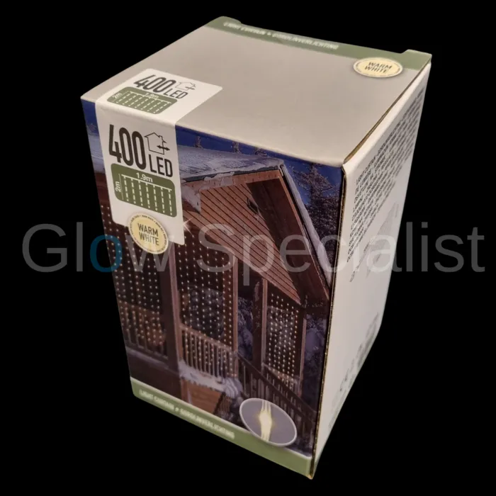 LED GORDIJNVERLICHTING  - 8 FUNCTIES - 400 LEDS - 1.90 M - WARM WIT - IP44