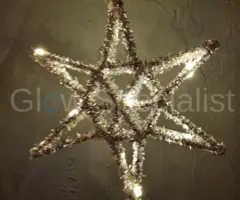 SILVER TINSEL LED STAR - 20 CM - WITH TIMER - 15 LED